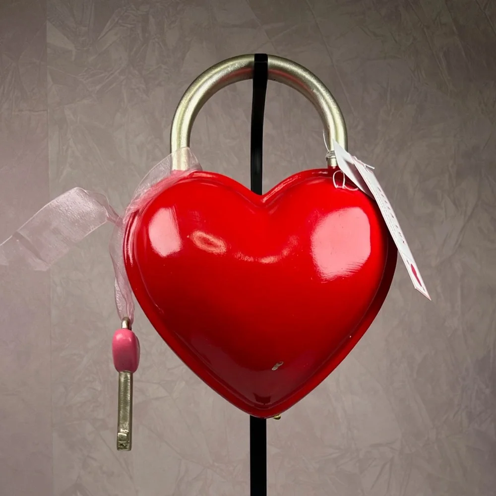 Bella Lux Red Heart-Shaped Decorative Lock with Key